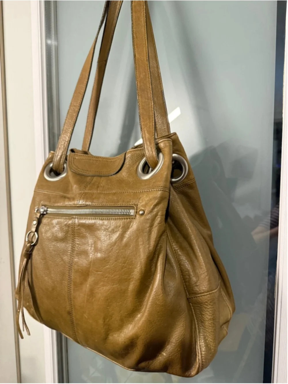 Hobo International Leather Shoulder Bag Olive Green Hobo Silver Hardware Tassel